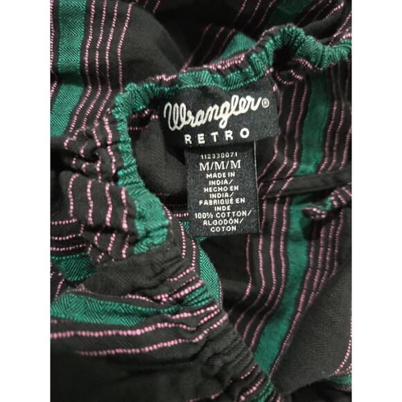 Wrangler Retro Women’s Black Green Striped Flutter Sleeve Cotton Dress – Medium - Picture 6 of 8